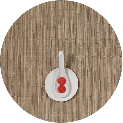 Chilewich Bamboo Placemats Set of 4 - Round Woven Placemats - Reusable, Stain-Resistant, Indoor/Outdoor Tabletop Protection - 15" - Camel