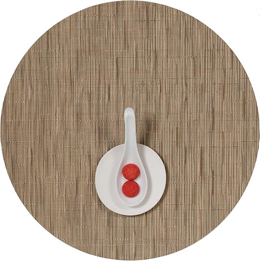 Chilewich Bamboo Placemats Set of 4 - Round Woven Placemats - Reusable, Stain-Resistant, Indoor/Outdoor Tabletop Protection - 15" - Camel