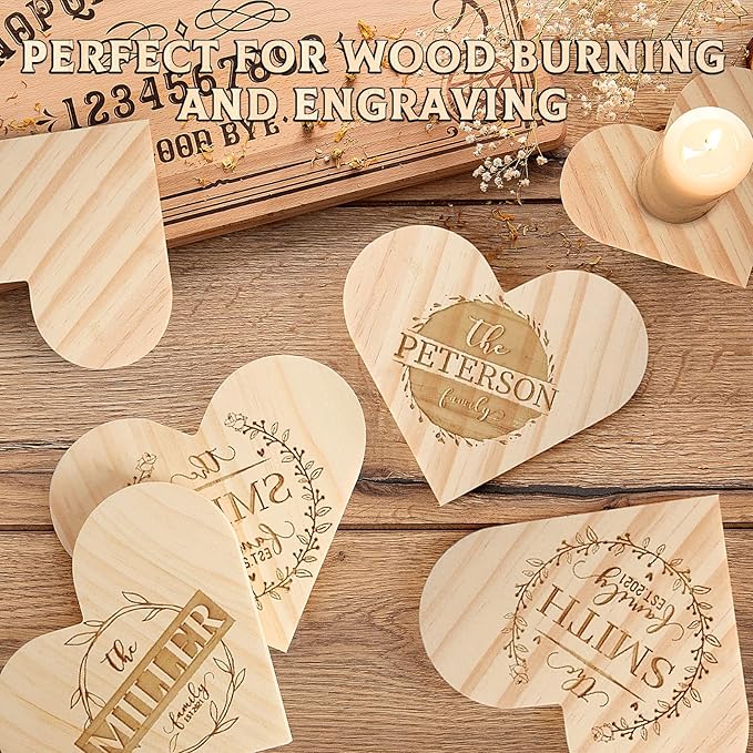 12 Pieces Unfinished Wood Coasters, GOH DODD 4 Inch Wooden Blanks with Non-Slip Pads for Laser Engraving Wood Burning Staining Painting Decoupage Housewarming Gifts Wedding Crafts Education, Heart