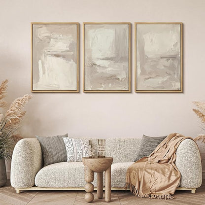 MUDECOR Framed Wall Art Print Set Neutral Abstract Modern Minimalist in Beige and Cream Tones Illustrations Modern Art Boho Decorative Colorful for Living Room, Bedroom, Office - 24"x36"x3 Natural