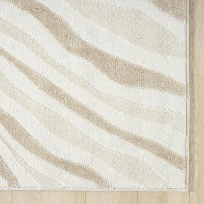 Abani Beige Area Rug - 8' x 10' - Living Room & Bedroom - Abstract Wave Design - Indoor Use - Easy to Clean, Stain Resistant, Non-Shedding - Neutral Collection