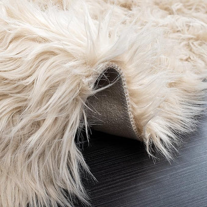 SAFAVIEH Faux Sheep Skin Collection 6' x 9' Beige FSS235K Silken Glam 2.35-inch Thick Area Rug