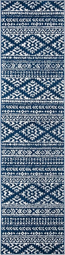 SAFAVIEH Tulum Collection Runner Rug - 2' x 17', Navy & Ivory, Moroccan Boho Tribal Design, Non-Shedding & Easy to Clean, Ideal for Living Room, Hallway, Foyer, Bedroom (TUL272N)