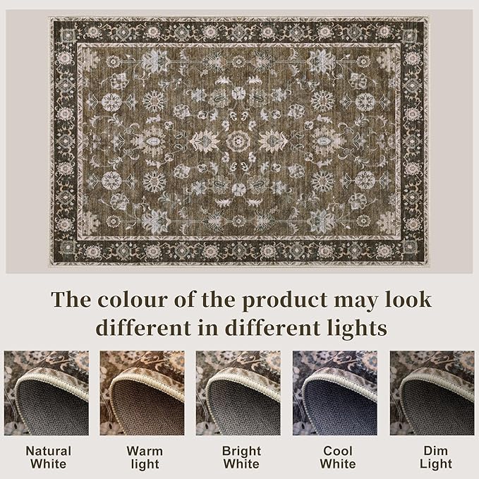 Tangsoo 2x3 Small Rug Washable Brown Entry Rugs for Entryways Non-Slip Vintage Floral Throw Area Rugs Boho Rugs Distressed Floor Carpet Soft Low Pile Door Mat for Entrance Bedroom Kitchen Foyer Decor
