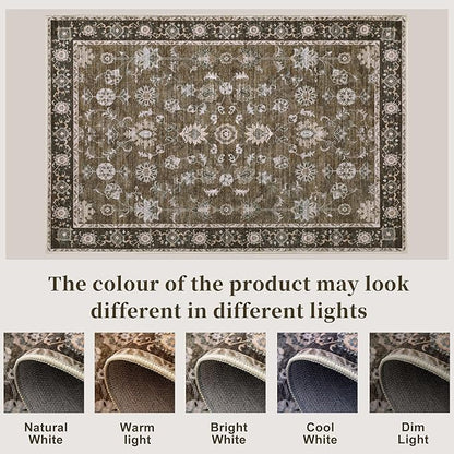 Tangsoo 2x3 Small Rug Washable Brown Entry Rugs for Entryways Non-Slip Vintage Floral Throw Area Rugs Boho Rugs Distressed Floor Carpet Soft Low Pile Door Mat for Entrance Bedroom Kitchen Foyer Decor