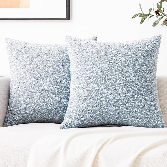 Mixhug Decorative Boucle Throw Pillow Covers, Light Blue, 20 x 20 Inches, Pack of 2 - Textured Boho Pillow Covers for Couch and Bed