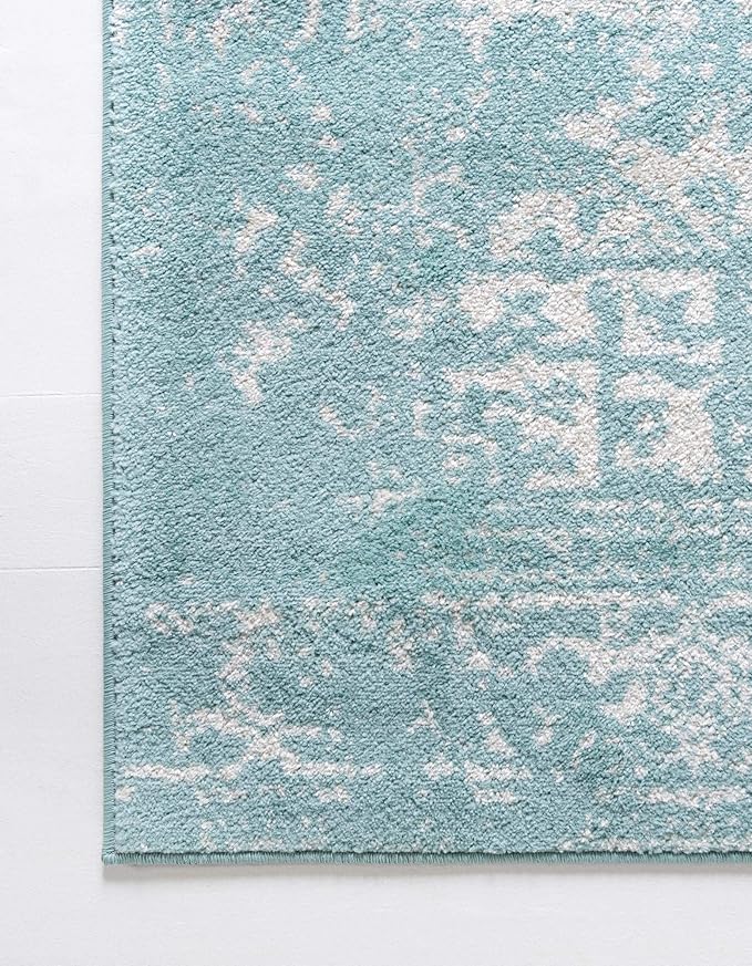 Rugs.com Arlington Collection Rug – 4' x 6' Aqua Medium-Pile Rug Perfect for Living Rooms, Large Dining Rooms, Open Floorplans