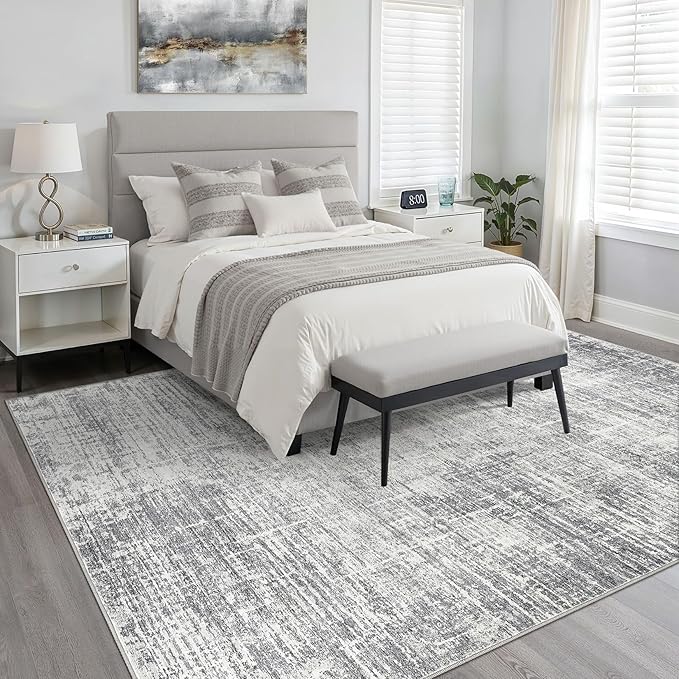 5x7 Area Rugs Living Room: Washable Large Neutral Grey Rug Abstract Soft Modern Stain Resistant Indoor Floor Non-Slip Carpet for Bedroom Nursery Kids Office Playroom Dining Room Under Table Home