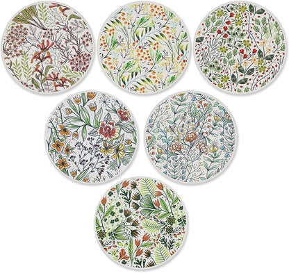AD Set of 6 Coasters for Drinks Absorbing Round Ceramic Stone Coaster with Cork Base,Tabletop Protection Mat for Mugs and Cups,Office,Kitchen (Bontanicals)