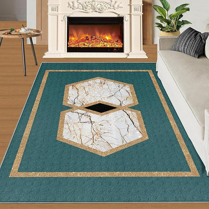 Jadeite Marble Area Rug Abstract Marble Texture Area Rugs for Living Room Light Luxury Stone Crack Carpet Gold Geometric Stripes Outdoor Carpet for Bedroom Living Room 3x5ft