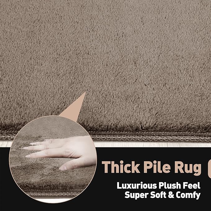 PURE ERA Carpet Stair Tread Landing Mat Area Rug Ultra Plush Shag Soft Non Slip Skid Resistant Tape Free Indoor Doormat Washable Reusable Brown 2' X 3'