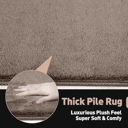 PURE ERA Carpet Stair Tread Landing Mat Area Rug Ultra Plush Shag Soft Non Slip Skid Resistant Tape Free Indoor Doormat Washable Reusable Brown 2' X 3'