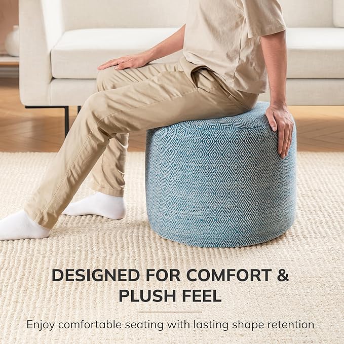 Anji Mountain 100% Handmade & Handcrafted Comfortable Home Décor Pouf Ottoman Footrest for Living Room, Bedroom, Nursery, Kidsroom, Patio Furniture - (22" x 22" x 17" - Blue)