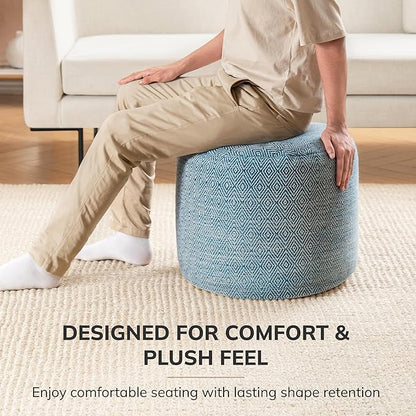 Anji Mountain 100% Handmade & Handcrafted Comfortable Home Décor Pouf Ottoman Footrest for Living Room, Bedroom, Nursery, Kidsroom, Patio Furniture - (22" x 22" x 17" - Blue)