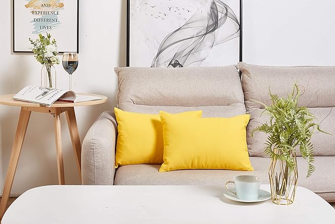 TangDepot Handmade Decorative Solid 100% Cotton Canvas Throw Pillow Covers/Pillow Shams, (12"x18", Yellow)
