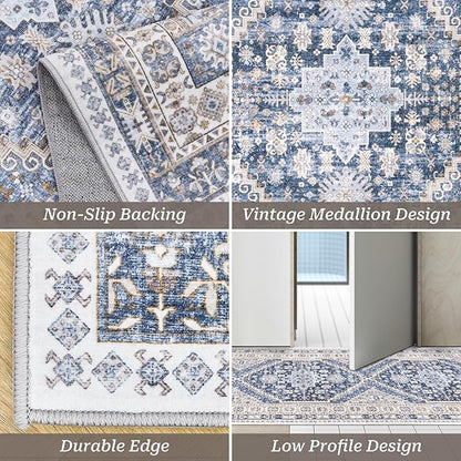 zesthome Washable Runner Rug 2.5x14 - Stain Resistant Entryway Rug,Ultra-Thin Kitchen Rugs, Anti Slip Backing Runner Rugs for Entrance Laundry Room Indoor Hallway (Blue/Beige,2.5'x14')