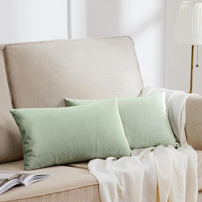 GIGIZAZA 12x20 Sage Green Pillow Covers Velvet Lumbar Pillow Decorative Throw Pillows Couch Sofa Covers Bedroom Set of 2