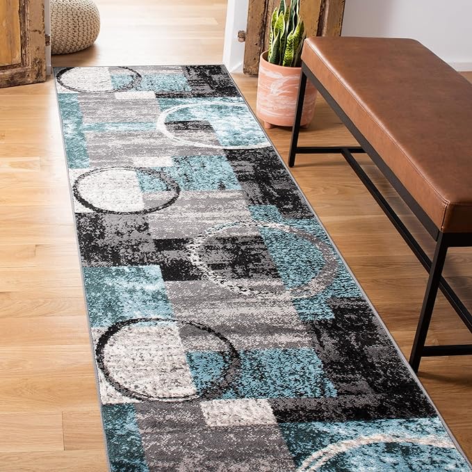 Rugshop Contemporary Circle Design Runner Rug, Non-Shedding Carpet for Hallway, Kitchen, or Foyer, Gray, 2'7" x 8'