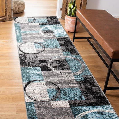 Rugshop Contemporary Circle Design Runner Rug, Non-Shedding Carpet for Hallway, Kitchen, or Foyer, Gray, 2'7" x 8'