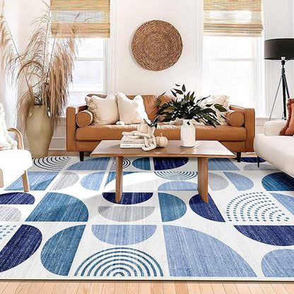 MUJOO Blue Rug Boho Washable,6x9 Area Rugs for Living Room Bedroom Dining Room,Large Throw Floor Carpet Non Slip Soft Modern Abstract Navy Blue