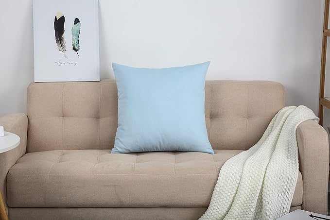 TangDepot Handmade Decorative Solid 100% Cotton Canvas Throw Pillow Covers/Cushion Covers, 45 Colors Available - (18" x18" , Light Blue, 2 Count (Pack of 1))