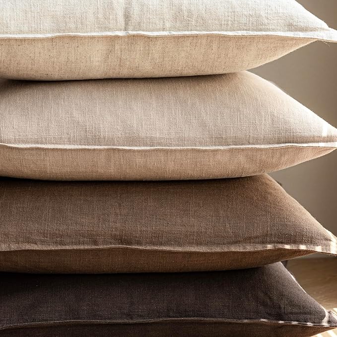 Foindtower Pack of 2, Decorative Linen Soild Throw Pillow Covers Soft Accent Cushion Case Boho Farmhouse Neutral Pillowcase for Couch Sofa Bedroom Living Room Home Decor 26 x 26 Inch Reddish Brown