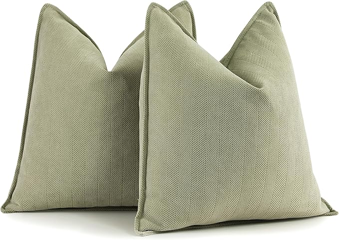 ZWJD Sage Green Pillow Covers 16x16 Set of 2 Chenille Throw Pillow Covers with Elegant Design Soft and Luxurious Decorative Throw Pillows for Couch, Bed, and Home Decor