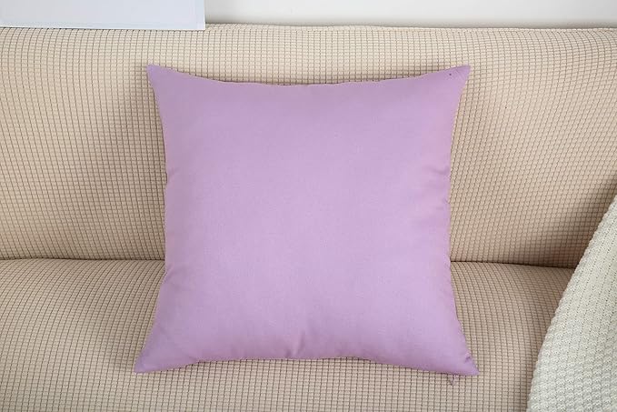 TangDepot Set of 2 Handmade Decorative Solid 100% Cotton Canvas Throw Pillow Covers/Cushion Covers, 45 Colors Available - (20"x20" 2 Pieces, Light Purple Lavende)