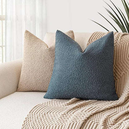 Foindtower Decorative Boucle Throw Pillow Covers Accent Solid Pillow Cases Cozy Soft Textured Couch Cushion Case for Chair Sofa Bedroom Living Room Home Decor 22 x 22 Inch,Blue