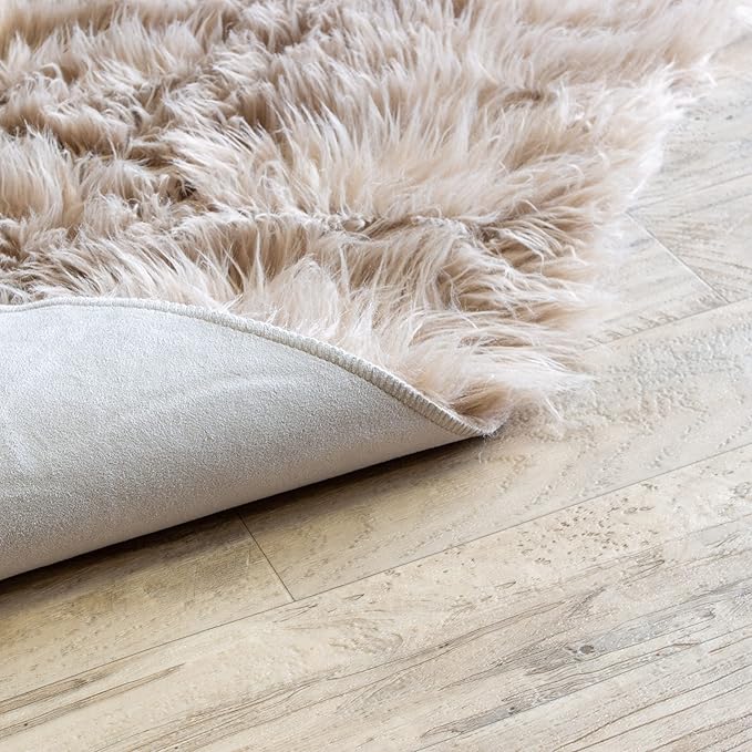 Super Area Rugs Ultra Soft & Fluffy Faux Sheepskin Rug, Light Brown 2 x 3 Feet Carpet for Bedroom Living Room