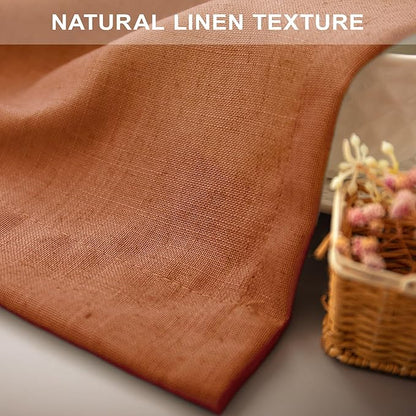 Burnt Orange Curtains 90 Inches Long for Living Room 2 Panels Set Back Tab Rod Pocket Linen Semi Sheer Copper Brown Rust Colored Curtain for Bedroom Dining Office Western Southwest Decor 52x90 Length