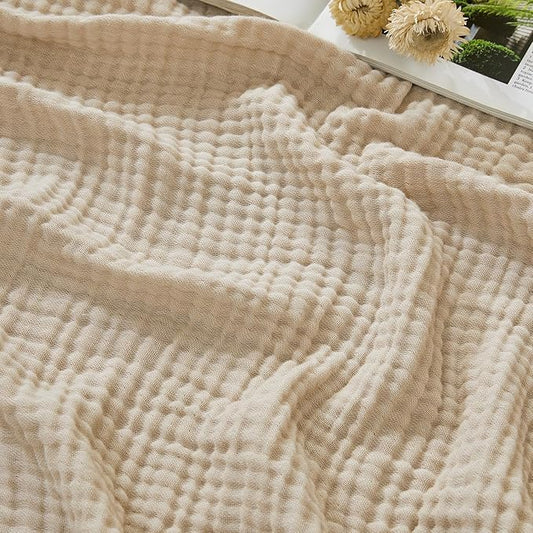 EMME Cotton Muslin Twin XL Blanket Breathable Gauze Soft Lightweight Blankets Adults Gifts for Women (Beige, 66"x90")