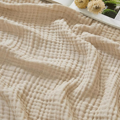 EMME Cotton Muslin Large Throw Blanket Couch Breathable Gauze Soft Lightweight Bed Blankets Adults (Beige, 50"x70")