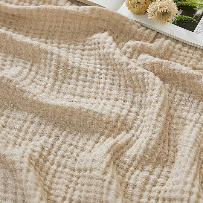 EMME Cotton Muslin King Blanket Breathable Gauze Soft Lightweight Blankets Adults Gifts for Women (Beige, 108"x90")