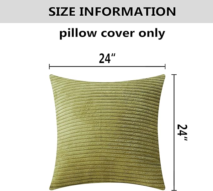 Home Brilliant Euro Sham 24x24 Spring Pillow Covers Set of 2 Striped Corduroy Textured Velvet European Pillow Covers for Couch Holiday Decor, 60cm x 60cm, 24 x 24 inch, Grass Green