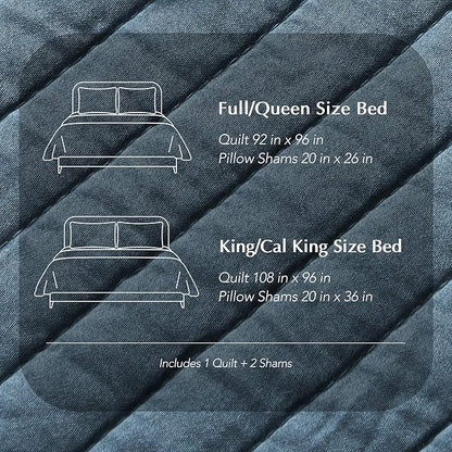 EVERGRACEHOME Cotton Sateen Quilt Set Queen Size, Pre-Washed Cotton Channel Stitch Coverlet Bedspread, 3 Pieces Lightweight Soft Bedding Sets for All Season, with 2 Pillow Shams, Sonoma Blue