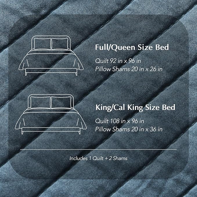 EVERGRACEHOME Cotton Sateen Quilt Set King Size, Pre-Washed Cotton Channel Stitch Coverlet Bedspread, 3 Pieces Lightweight Soft Bedding Sets for All Season, with 2 Pillow Shams, Sonoma Blue
