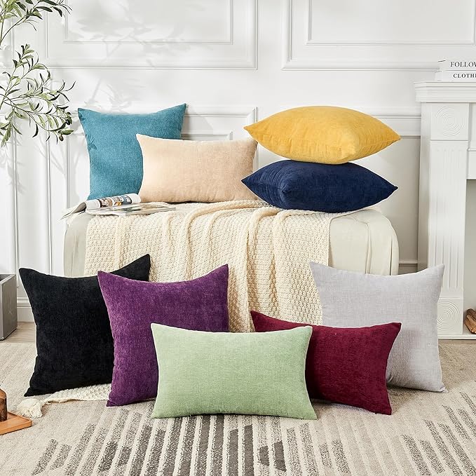 GAWAMAY Decorative Throw Pillow Covers 16x16 Inch Set of 2, Super Soft Chenille Square Pillows Farmhouse Fall Pillowcase for Living Room Bedroom Sofa Couch Cushion Cover Smoke Blue 40x40cm