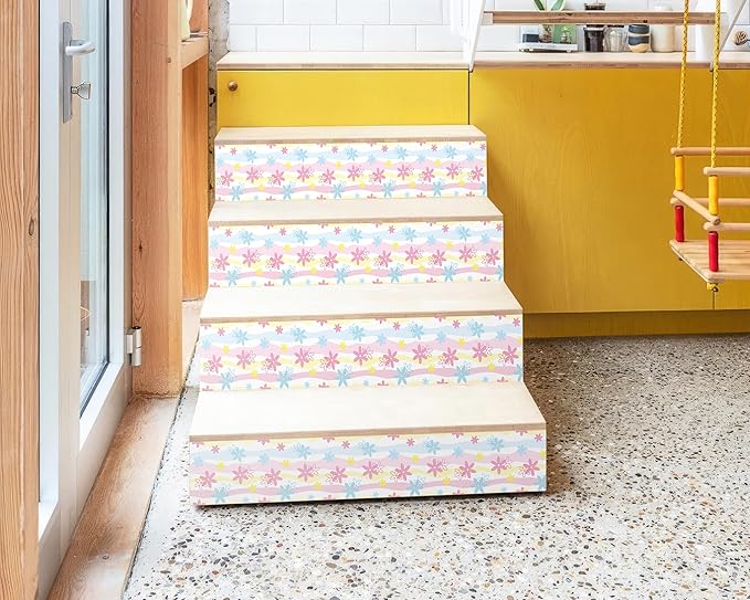 FLFK Wallpaper Border, Rainbow Flowers Peel and Stick Wall Border Self Adhesive Wall Paper Borders for Bedroom Living Room Girl's Room Kitchen Bathroom 9"x240"