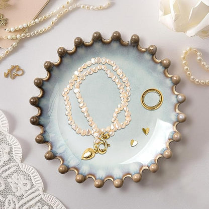 Ceramic Jewelry Dish, Decorative Tray for Rings Earrings Necklaces Bracelet Watch Keys, 4.50" Trinket Tray as Gifts for Women (Reactive Beads)