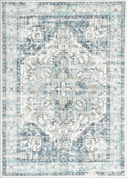 zesthome 9x12 Area Rugs-Washable Rug for Living Room, Non-Slip Backing Rugs, Stain Resistant 9x12 Rug for Bedroom, Ultra-Thin Low Pile Rugs, Vintage Large Home Decor