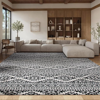 SAFAVIEH Area Rug 8x10 - Tulum Collection - Large - Ivory & Black, Moroccan Boho Tribal Design, Non-Shedding & Easy to Clean, Ideal for Living Room, Bedroom, Dining Space (TUL272B)