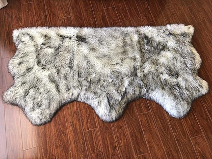 Free Shape Luxury Soft Fluffy Shag Area Rug Triple Side by Side 3'x6', 90x180cm - Vegan Fur Ultra Soft Indoor Carpet Nursery Rugs for Bedroom Home Decor, White with Black Tips