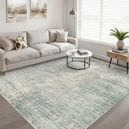 6x9 Area Rugs Living Room: Washable Large Neutral Green Rug Abstract Soft Modern Stain Resistant Indoor Floor Non-Slip Carpet for Bedroom Nursery Kids Office Playroom Dining Room Under Table Home