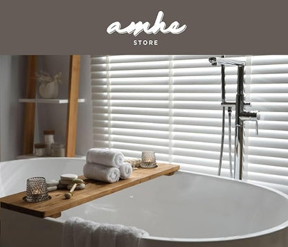 Amhe Store! Luxury Rustic Acacia Wood. Durable, Water-Resistant, Minimalistic, Adjustable 35x9 Inches. Lovely Gift - Box. Bath Tub Tray Wood - Bath Tray for Tub. Unique Natural Grain for Relaxation