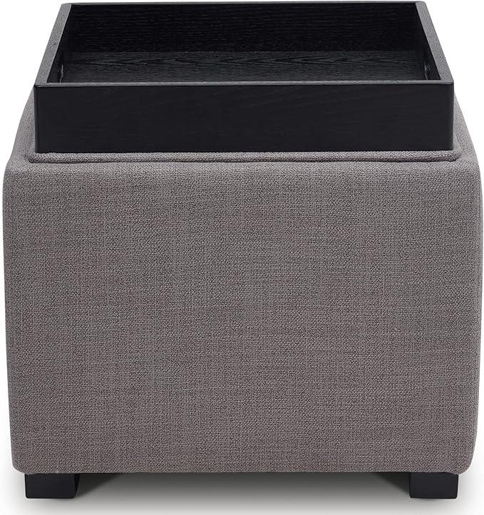 CHITA Storage Ottoman Cube with Tray Lid, Small Footstool with Storage, Square End Table for Living Room and Bedroom, Performance Fabric in Flint Grey