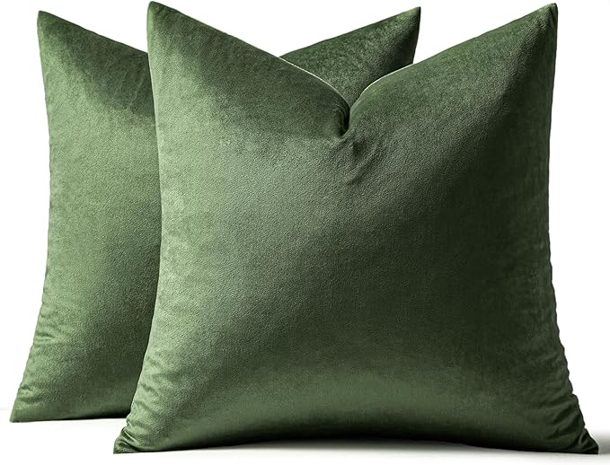 MIULEE Velvet Throw Pillow Covers 20x20 Inch, Pack of 2 - Moss Green, Soft Solid Decorative Pillow Covers Cushion Cases Modern Luxury Home Decor for Spring Couch Sofa Bedroom Livingroom