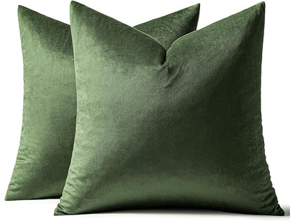 MIULEE Velvet Throw Pillow Covers 18x18 Inch, Pack of 2 - Moss Green, Soft Solid Decorative Pillow Covers Square Cushion Cases Farmhouse Modern Home Decor for Spring Couch Sofa Bedroom Living Room