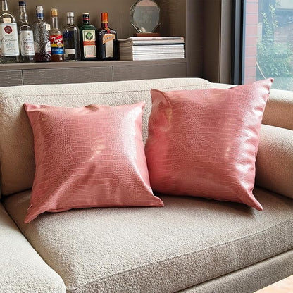 Faux Leather Throw Pillow Covers 16X16 Inch Pink Outdoor Modern Farmhouse Solid Decorative Pillow Covers for Room Couch Living Bedroom Bed Sofa