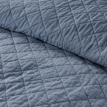WDCOZY 100% Pre-Washed Cotton Twin Size Quilt Set - Dusty Blue Ruffle Box Soft Lightweight Bedspread, Textured Like Linen, Farmhouse Country Rustic Coverlet, Shabby Chic Gauze Bedding, 2 Pieces